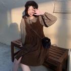 Balloon-sleeve Blouse / Corduroy Midi A-line Overall Dress