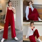 Cropped Wide-leg Knit Jumpsuit / Plain Cardigan