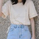 Crochet Trim Short-sleeve Blouse Almond - One Size