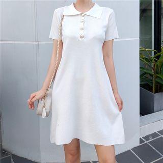 Faux Pearl Button Short-sleeve Dress
