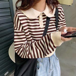 Striped Cropped Polo Sweatshirt