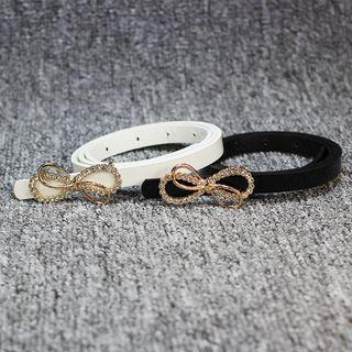 Rhinestone Bow Faux Leather Slim Belt