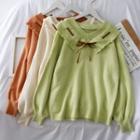 Tie-neckline V-neck Knit Sweater