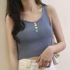 Heart Button Knit Cropped Tank Top