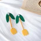 Faux Pearl Flower Dangle Earring 1 Pair - Yellow & Green - One Size