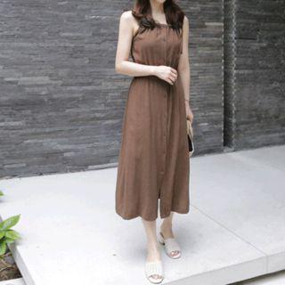 Band-waist Button-front Pinafore Shirtdress