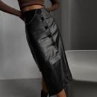 High-waist Faux Leather Button-detail Maxi Skirt