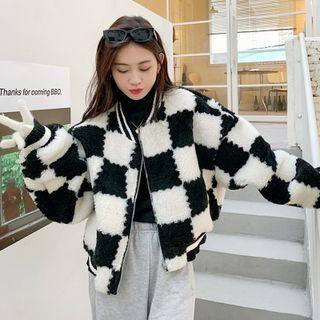 Check Zip-up Fleece Jacket Black - One Size