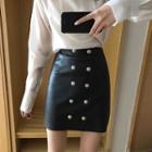 Faux Leather Buttoned Mini A-line Skirt