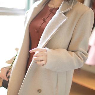 Welt-pocket Double-breasted Wool Blend Coat