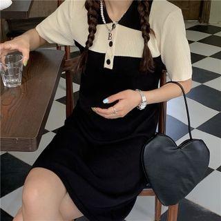 Polo Collar Color-block Knit Dress