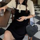 Polo Collar Color-block Knit Dress