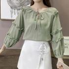 Bow Accent Frill Trim Blouse