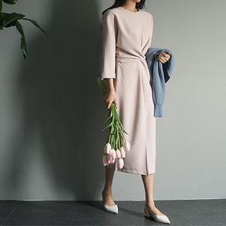 Zip-back Tie-waist Midi Dress