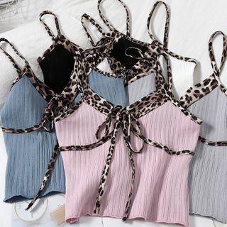 Leopard Print Panel Knit Cropped Camisole Top
