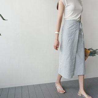 Stripe Tie-waist Midi Wrap Skirt