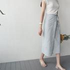 Stripe Tie-waist Midi Wrap Skirt