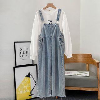 Print Sweatshirt / Denim Jumper Pants