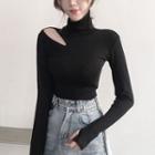 Cutout Turtleneck Long-sleeve Top
