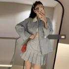 Plaid Button-up Jacket / Pleated Skirt