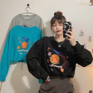 Planet Print Cropped Sweatshirt
