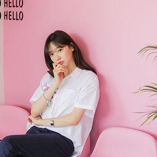 Short-sleeve Lettering Embroidered Shirt