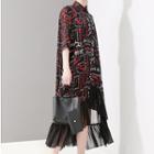 Elbow-sleeve Printed Midi Shirtdress