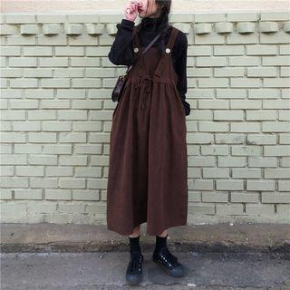 Midi A-line Pinafore Dress / Turtleneck Pullover