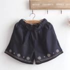 Embroidered Shorts Navy Blue - One Size