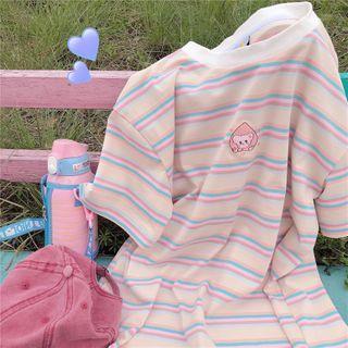 Bear Embroidered Striped Short-sleeve T-shirt