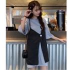 Set: Crew-neck Elbow-sleeve T-shirt Dress + Striped Camisole Top