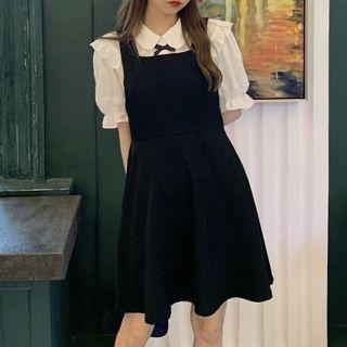 Ruffle Short-sleeve Shirt / Plain Jumper Skirt