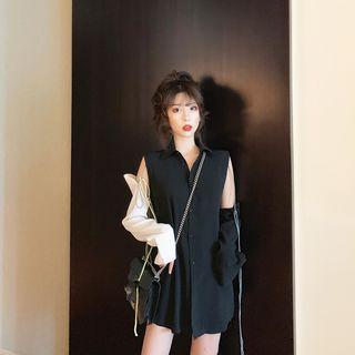 Long-sleeve Panel Shirt Black & White - One Size