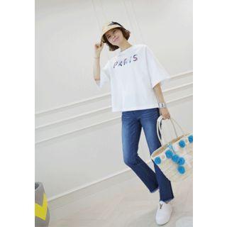 3/4-sleeve Thread-lettering T-shirt
