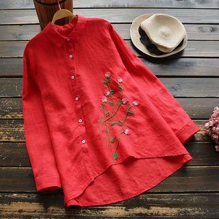 Long-sleeve Flower Embroidered Blouse