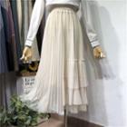 High-waist Irregular Mesh Layered A-line Skirt