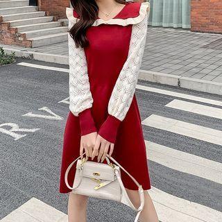 Lace Sleeve Ruffle Collar Dress