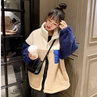 Color Block Fleece Zip Jacket As Shown In Figure - One Size