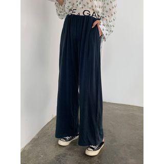 Wide-leg Lettering Cotton Pants