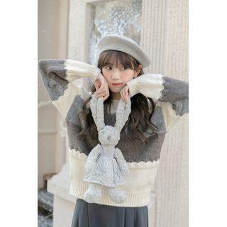 Color Block Sweater Gray & White - One Size