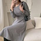 Tie-waist Herringbone Midi Dress