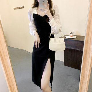 Long-sleeve Panel Slit Dress (various Designs)