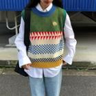 Cartoon Embroidered Color Block Vest As Shown In Figure - One Size
