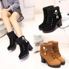 Embellished Knit Panel Chunky-heel Short Boots