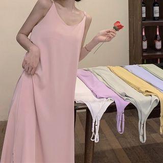 Plain Slit Sleeveless Midi Dress