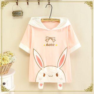 Short-sleeve Rabbit Embroidered Hoodie