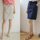 Drawstring-waist H-line Skirt Navy Blue - One Size
