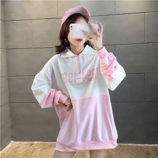 Long-sleeve Color-block Printed Polo Shirt