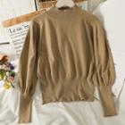 Puff-sleeve Mock-neck Knit Top In 6 Colors