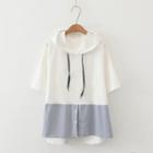 Mock Two-piece Elbow-sleeve Paneled Hoodie